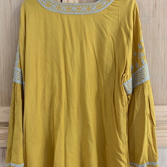Chelsea & Theodore mustard yellow boho hippy flared shirt size L - Picture 4 of 4